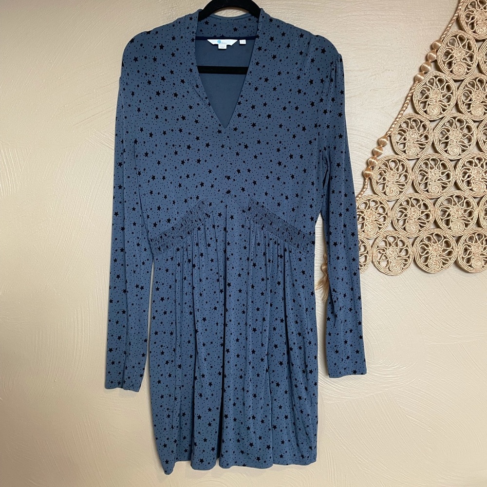BODEN Betty Soft Stretch Jersey Star Print Tunic Dress, Gray/Blue, Sz 12
